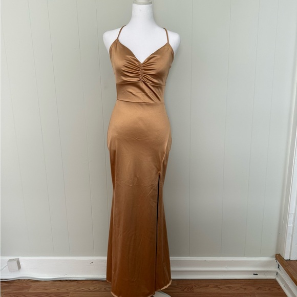 Windsor Dresses & Skirts - Windsor Satin Ruched Slip Dress in Bronze